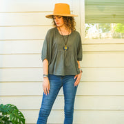 Gray Raw Natural Cotton Gauze Boho Minimalist Blouse