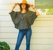 Gray Raw Natural Cotton Gauze Boho Minimalist Blouse