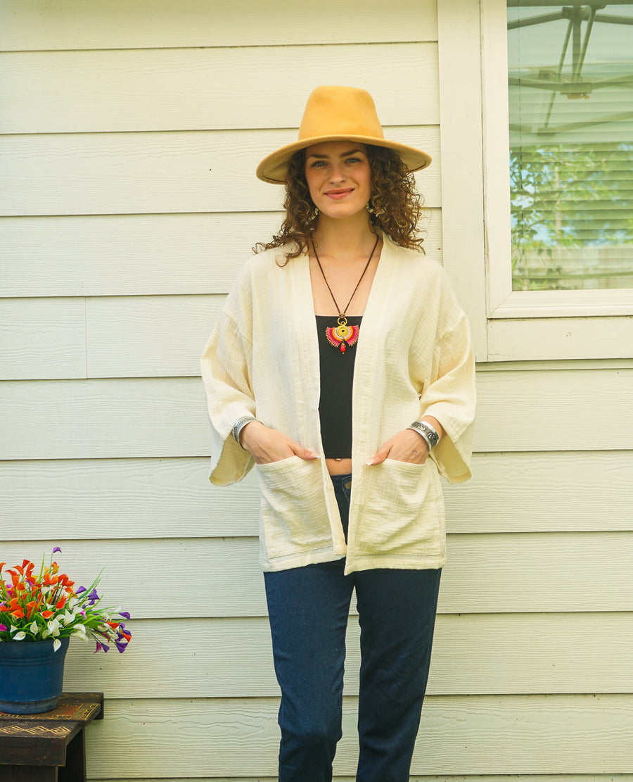 Natural Double Gauze Drift Cardigan
