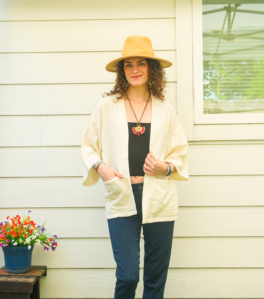 Natural Double Gauze Drift Cardigan