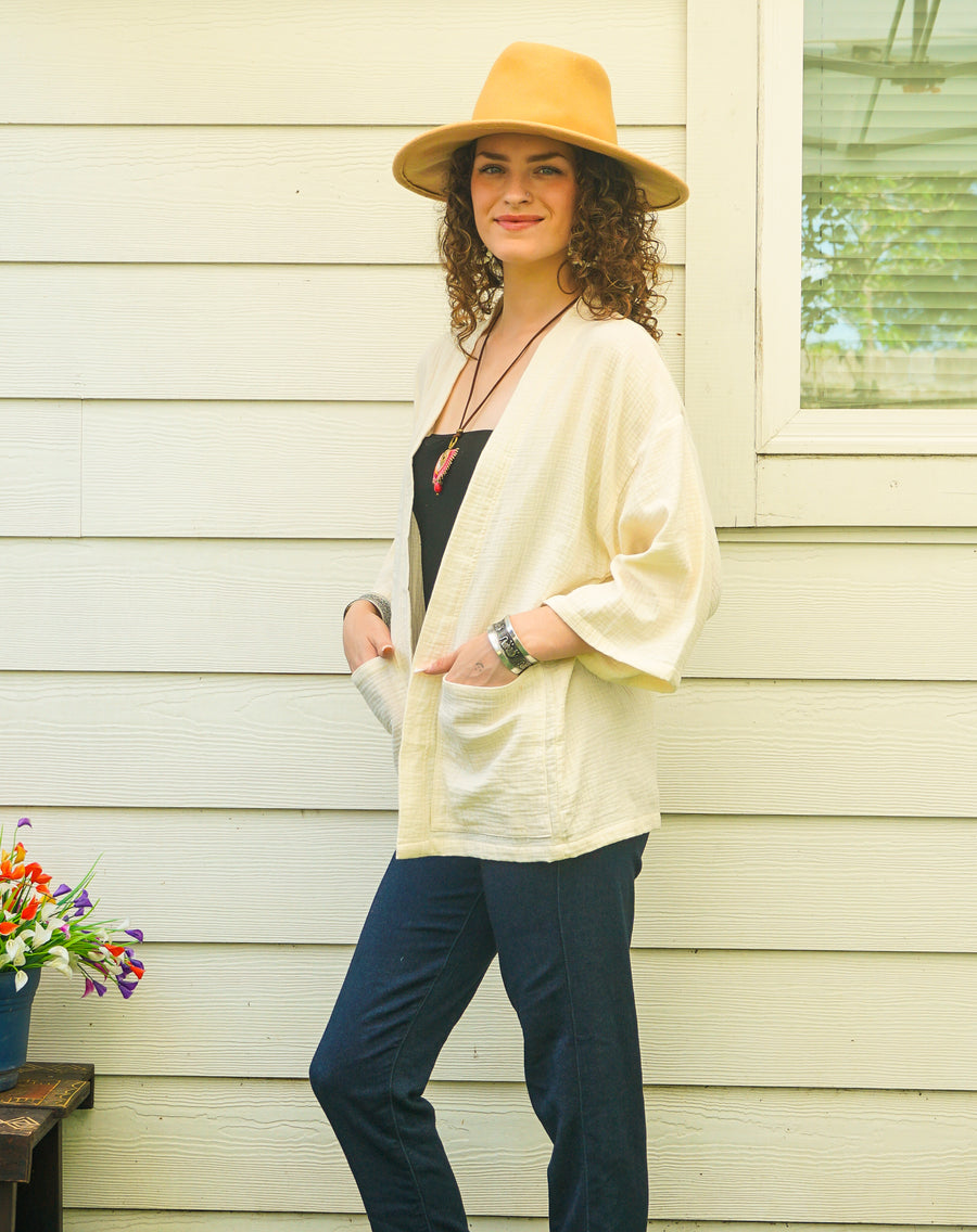 Natural Double Gauze Drift Cardigan