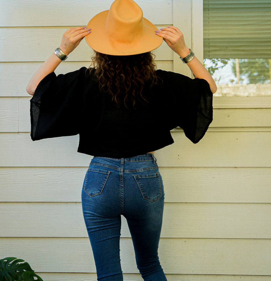 Black Gauze Ease Kimono Top