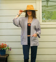 Lavender Mist Organic Crinkled Double Gauze Cotton Kimono Blouse Cardigan with Pockets