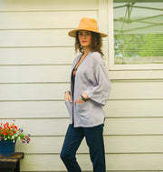 Lavender Mist Organic Crinkled Double Gauze Cotton Kimono Blouse Cardigan with Pockets