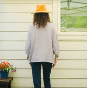 Lavender Mist Organic Crinkled Double Gauze Cotton Kimono Blouse Cardigan with Pockets