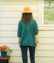 Evergreen Teal Raw Natural Cotton Gauze Cardigan with Pockets