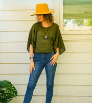Olive Earth Gauze Top