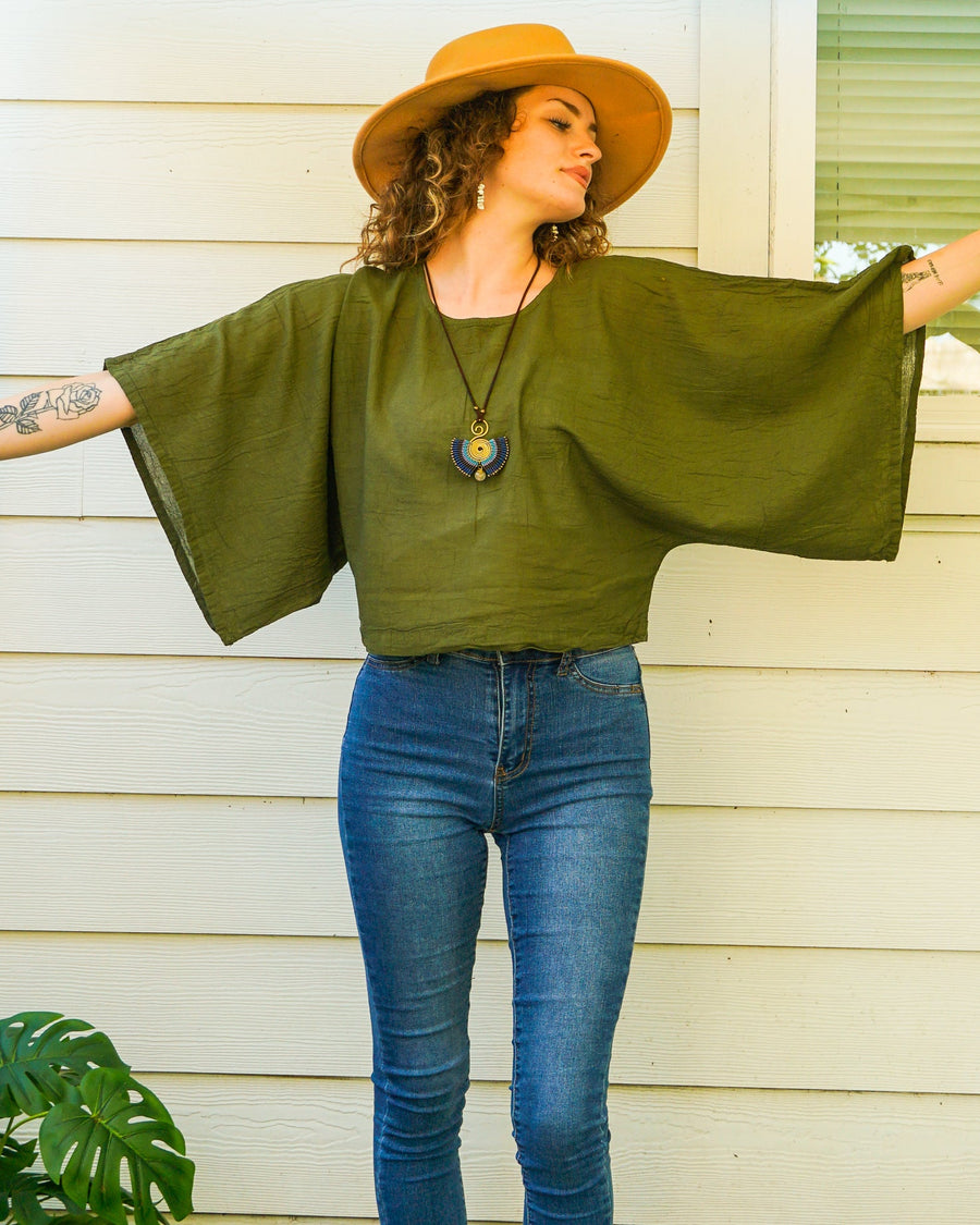 Olive Earth Gauze Top