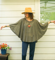 Earthy Sage Raw Cotton Gauze Boho Blouse – Oversized Organic Butterfly Top