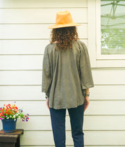 Earthy Sage Raw Cotton Gauze Boho Blouse – Oversized Organic Butterfly Top