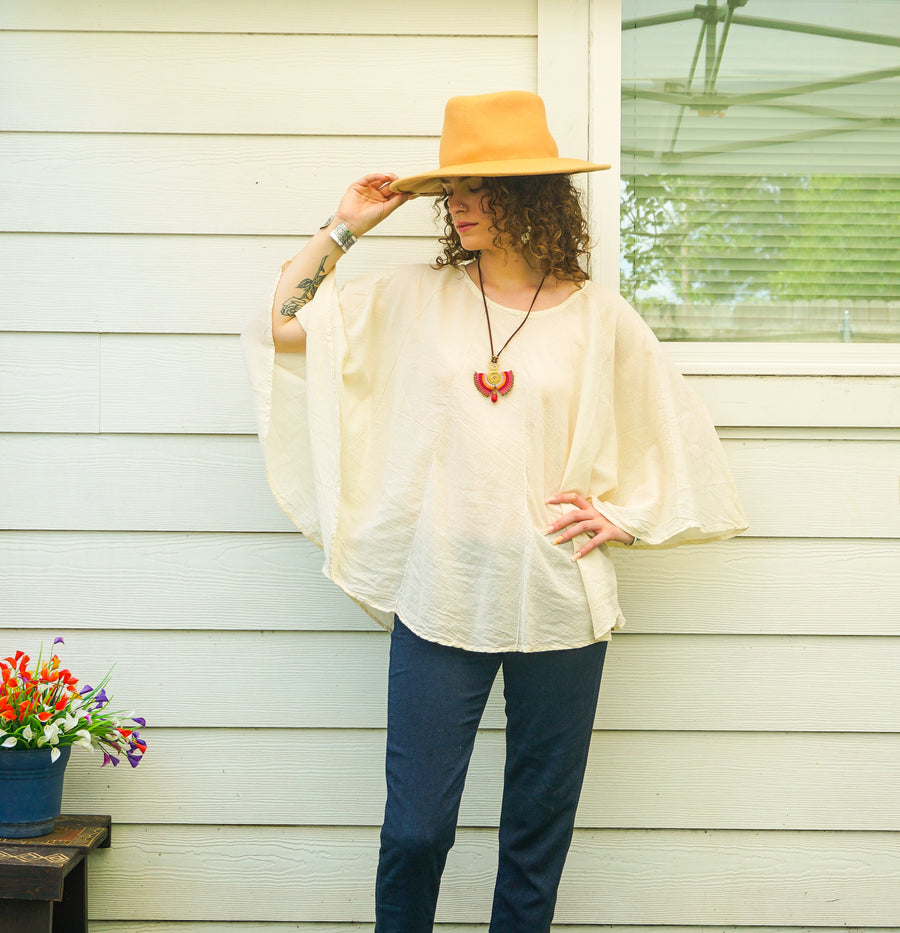 Ivory Cloud Cotton Gauze Boho Blouse