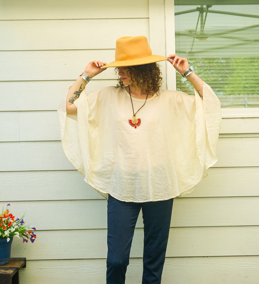 Ivory Cloud Cotton Gauze Boho Blouse