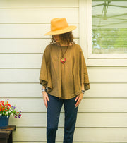 Olive Clay Raw Cotton Gauze Boho Blouse – Oversized Organic Butterfly Top