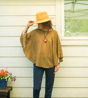 Olive Clay Raw Cotton Gauze Boho Blouse – Oversized Organic Butterfly Top