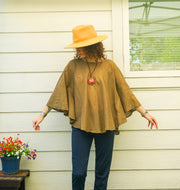Olive Clay Raw Cotton Gauze Boho Blouse – Oversized Organic Butterfly Top