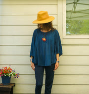 Midnight Teal Organic Cotton Gauze Boho Blouse – Flowing Oversized Top