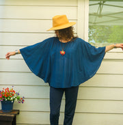Midnight Teal Organic Cotton Gauze Boho Blouse – Flowing Oversized Top