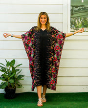 Black Floral Kimono Kaftan Dress