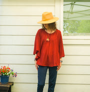 Sacred Rust Organic Cotton Gauze Boho Blouse – Oversized Butterfly Top