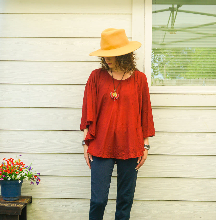 Sacred Rust Organic Cotton Gauze Boho Blouse – Oversized Butterfly Top