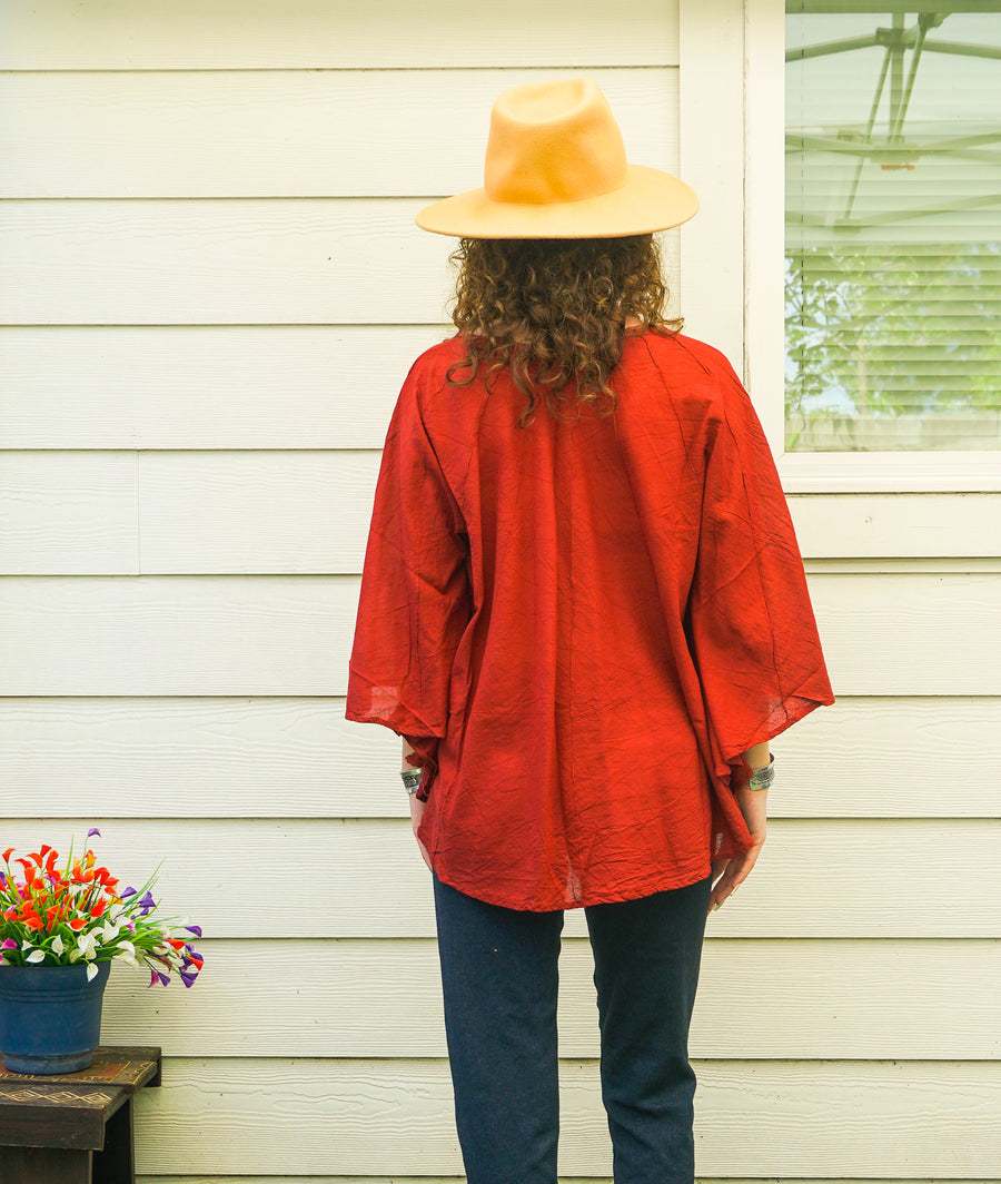 Sacred Rust Organic Cotton Gauze Boho Blouse – Oversized Butterfly Top