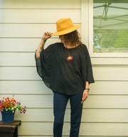 Black Organic Cotton Gauze Boho Blouse – Oversized Butterfly Top