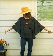 Black Organic Cotton Gauze Boho Blouse – Oversized Butterfly Top