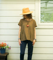 Organic Earthy Olive Brown Raw Cotton Gauze Boho Blouse