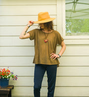 Organic Earthy Olive Brown Raw Cotton Gauze Boho Blouse