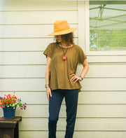 Organic Earthy Olive Brown Raw Cotton Gauze Boho Blouse