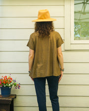 Organic Earthy Olive Brown Raw Cotton Gauze Boho Blouse