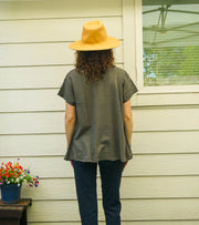 Organic Olive Gray Cotton Gauze Blouse – Boho Minimal Short Sleeve Top