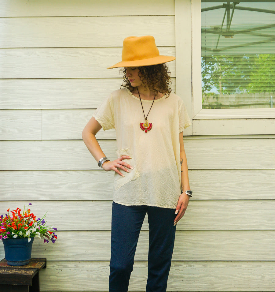 Organic Ivory Cotton Gauze Blouse – Boho Minimal Short Sleeve Top