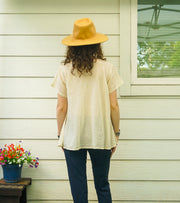 Organic Ivory Cotton Gauze Blouse – Boho Minimal Short Sleeve Top