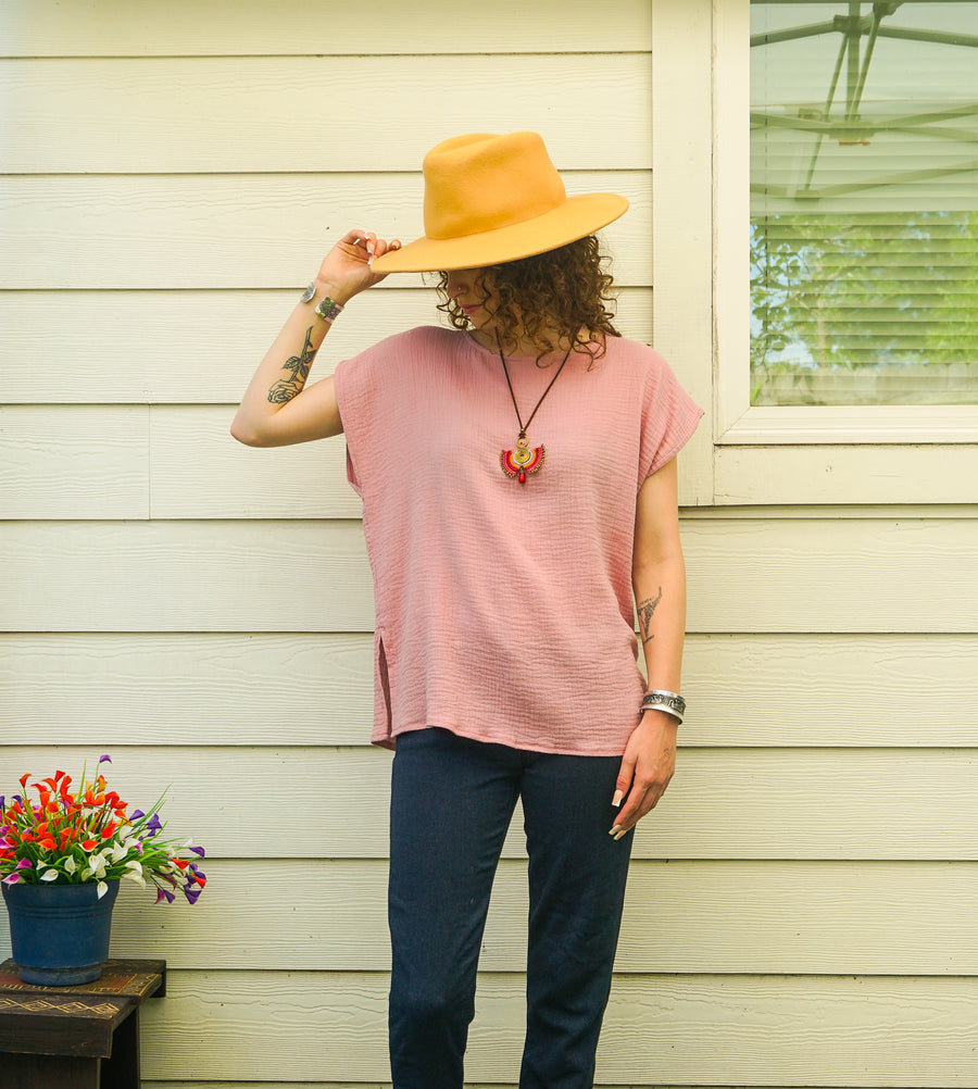 Everyday Cloud Top – Organic Double Gauze Cotton Blouse | Dusty Rose