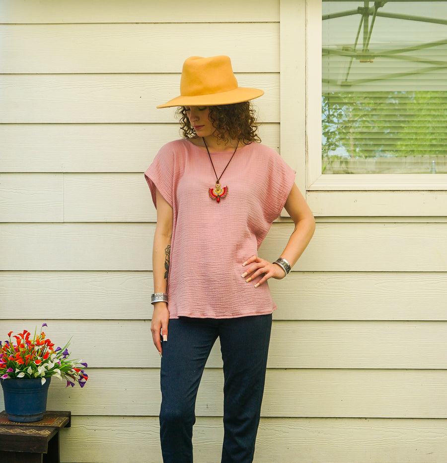 Everyday Cloud Top – Organic Double Gauze Cotton Blouse | Dusty Rose