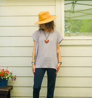 Organic Soft Stone Gray Raw Natural Double Gauze Crinkled Cotton Blouse