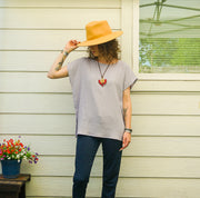 Organic Soft Stone Gray Raw Natural Double Gauze Crinkled Cotton Blouse