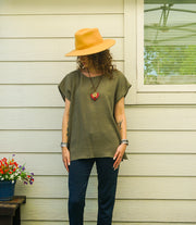 Organic Olive Grove Raw Natural Double Gauze Crinkled Cotton Blouse