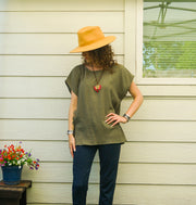 Organic Olive Grove Raw Natural Double Gauze Crinkled Cotton Blouse