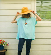 Organic Seafoam Aqua Raw Natural Double Gauze Crinkled Cotton Blouse