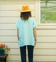 Organic Seafoam Aqua Raw Natural Double Gauze Crinkled Cotton Blouse