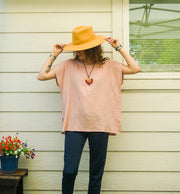 Organic Soft Blush Clay Raw Natural Double Gauze Crinkled Cotton Blouse