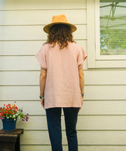 Organic Soft Blush Clay Raw Natural Double Gauze Crinkled Cotton Blouse