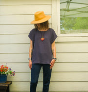 Organic Charcoal Plum Raw Natural Double Gauze Crinkled Cotton Blouse