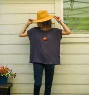 Organic Charcoal Plum Raw Natural Double Gauze Crinkled Cotton Blouse