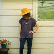 Organic Charcoal Plum Raw Natural Double Gauze Crinkled Cotton Blouse