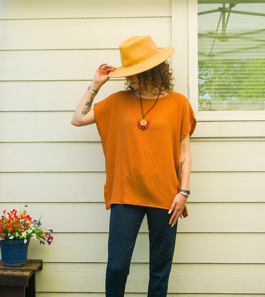 Burnt Sienna Double Gauze Flow Blouse