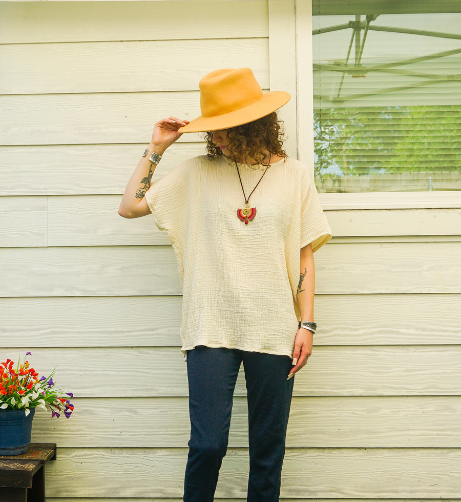 Ivory Double Gauze Flow Top