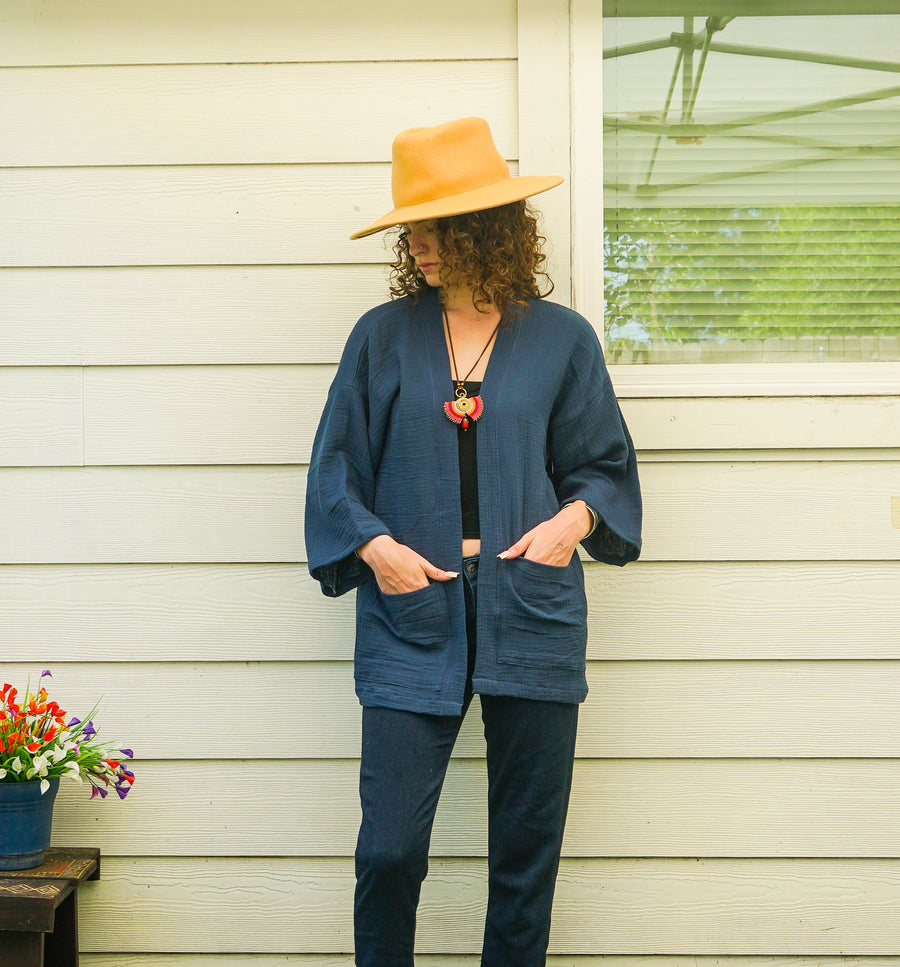 Deep Indigo Double Gauze Cardigan